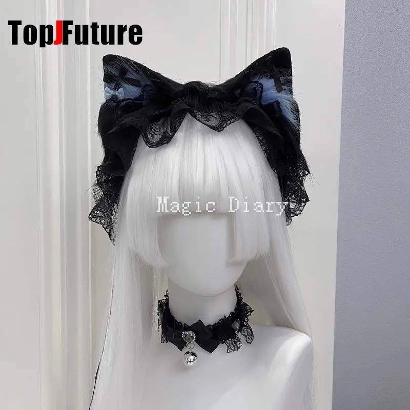 Color: GRAY, Size: One Size - Japanese Subculture Y2K Girls Cosplay Lace Ruffle Beast ear Hair band Gothic Lolita Harajuku Women's Hair hoops Hair Accessories
