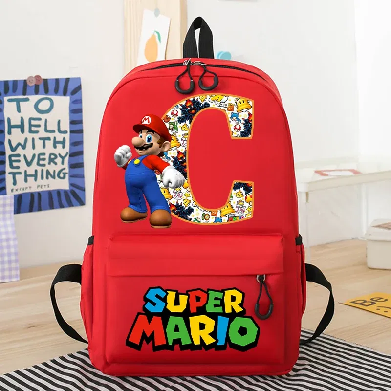 Color: green, Size: >40cm - New Super Mario Bro School Bag Cartoon Letter Printed Children Backpack Boys Girls School Backpacks Children's Birthday Gifts