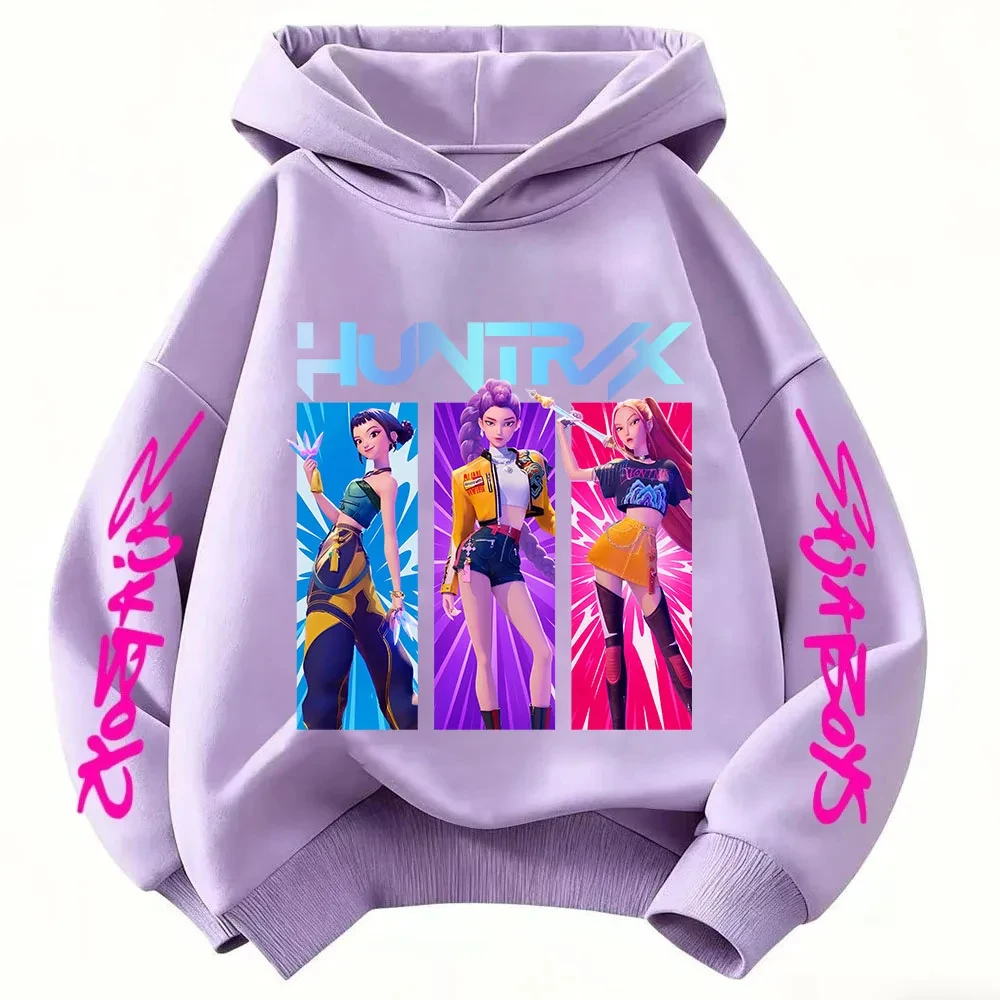 Color: green, Kid Size: 5 - Cartoon Hoodie for Boys and Girls KPop Demon Hunter Rumi Derpy Warm and Thick, Fashionable Casual Top, Printed Purple Sweatshirt