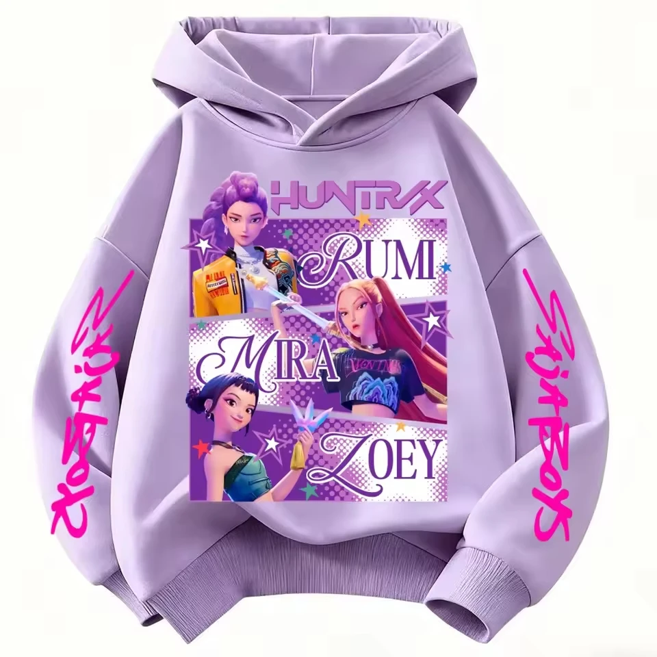 Color: green, Kid Size: 5 - Cartoon Hoodie for Boys and Girls KPop Demon Hunter Rumi Derpy Warm and Thick, Fashionable Casual Top, Printed Purple Sweatshirt