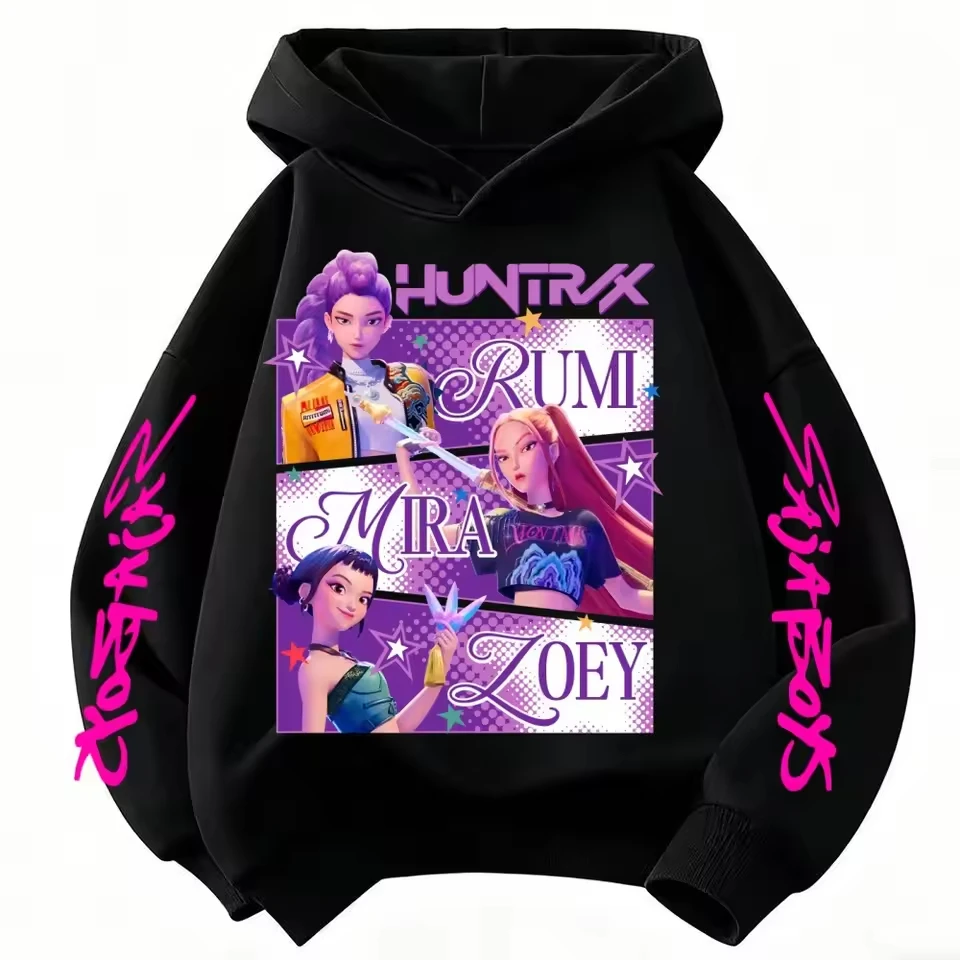 Color: green, Kid Size: 5 - Cartoon Hoodie for Boys and Girls KPop Demon Hunter Rumi Derpy Warm and Thick, Fashionable Casual Top, Printed Purple Sweatshirt