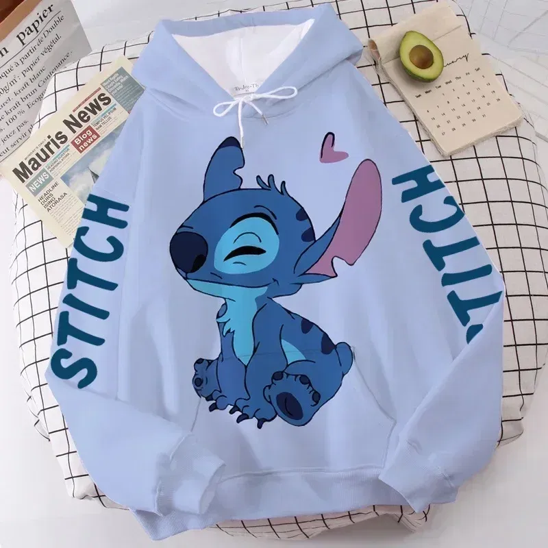 Color: PURPLE, Size: XL - Disney Hoodie Fashion Stitch Angel Monster Letter Cartoon Sweatshirt Pullover Cute Harajuku Unisex Women's Pocket Top