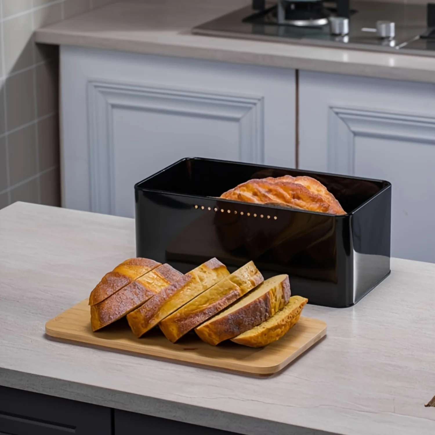 Fresh-keeping Bread Box with Wood Lid and Handle - Vented and Breathable Container for Vegetables and Food Storage - Kitchen Sup