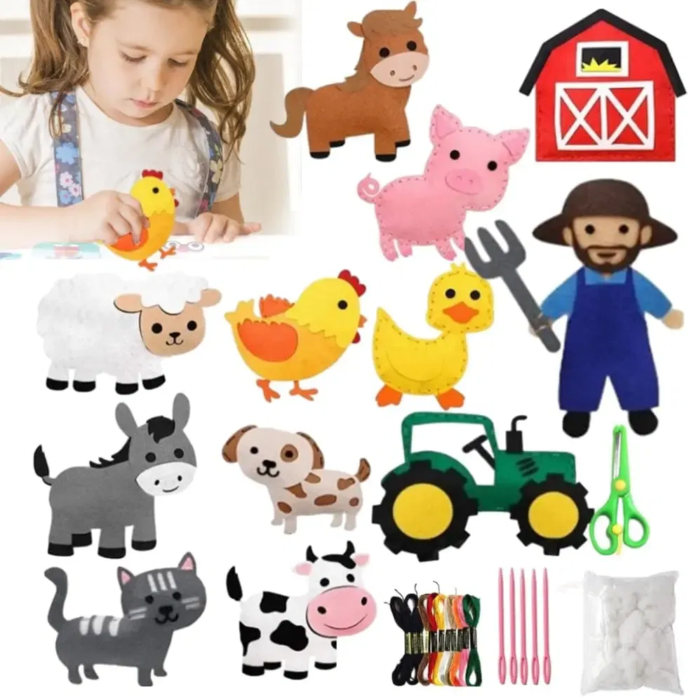 Color: Dark Khaki - Christmas Sewing Kit Animal Sewing Craft Kit Farm Animal Toy DIY Crafting Sewing Set Educational Craft Set For Children Gifts