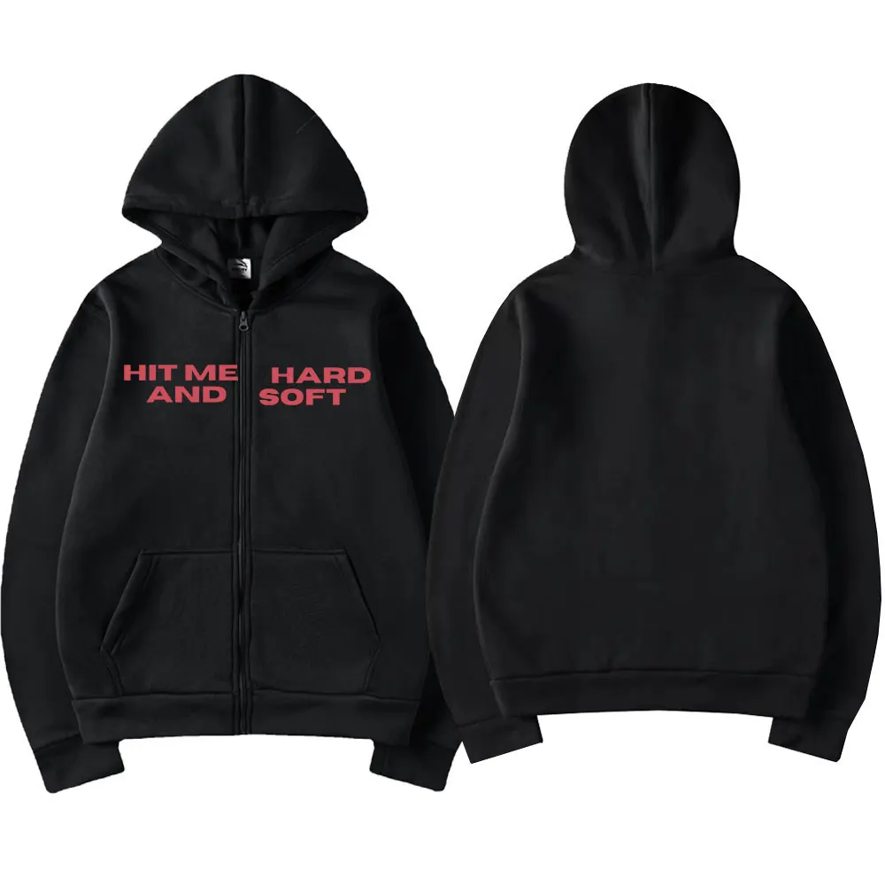 Color: GRAY, Size: XXL - Hit Me Hard and Soft 2025 Tour Zipper Hoodies Fans Gift Men Women Clothing Pullovers Fashion Hip Hop Zip Up Sweatshirts Jackets