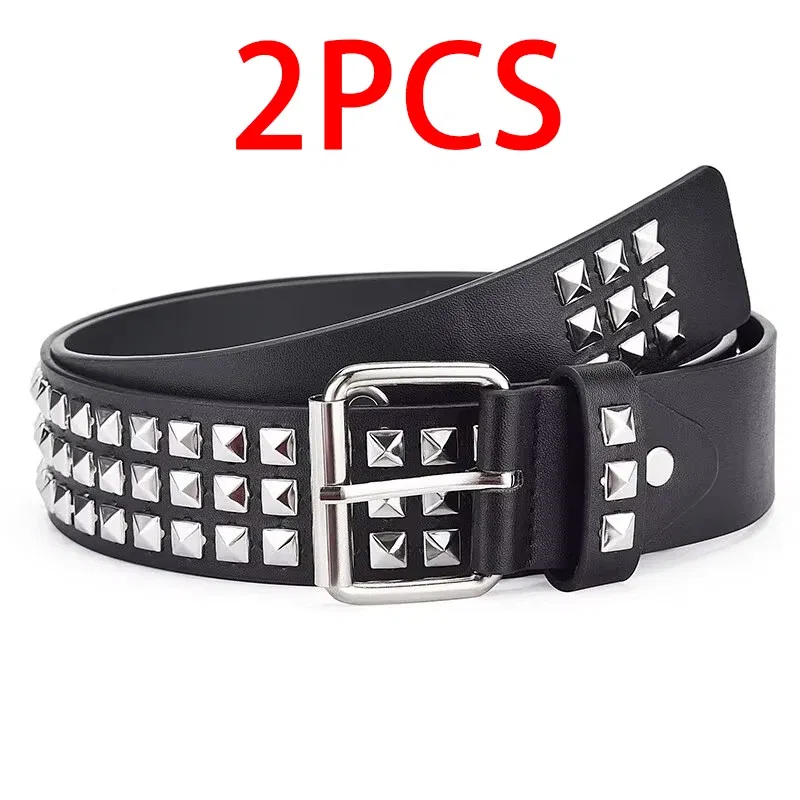 Color: GRAY, Belt Length: 110cm - Fashion New Square Bead Rivet Belt Metal Pyramid Belt Men and Women Punk Hardware Jeans Belt Y2K Belt Designer Belt Women's Belt