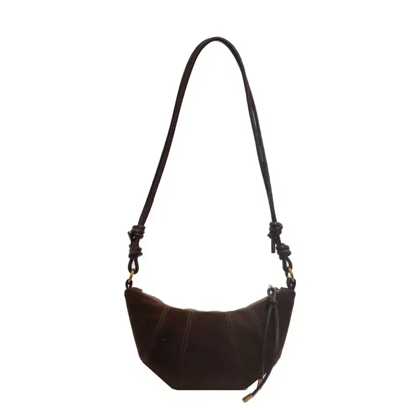Color: Coffee - Velvet Material Zipper 2024 High Quality Shoulder Bag Solid Color Simple Fashionable Crossbody Bag Soft Western Style Handbag