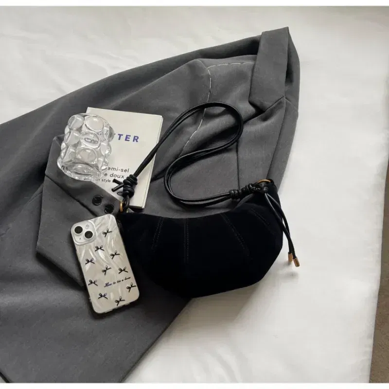 Color: Coffee - Velvet Material Zipper 2024 High Quality Shoulder Bag Solid Color Simple Fashionable Crossbody Bag Soft Western Style Handbag