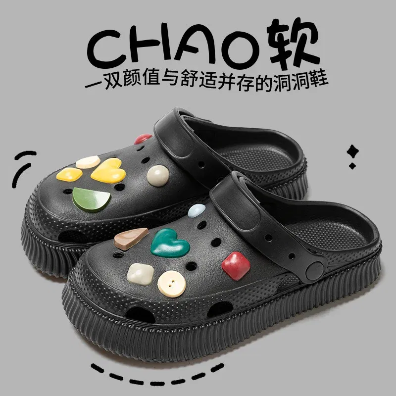 Color: Olivine, Shoe Size: 36-37 - Shoes hole shoes girls wear outside couple bag head women cool slippers