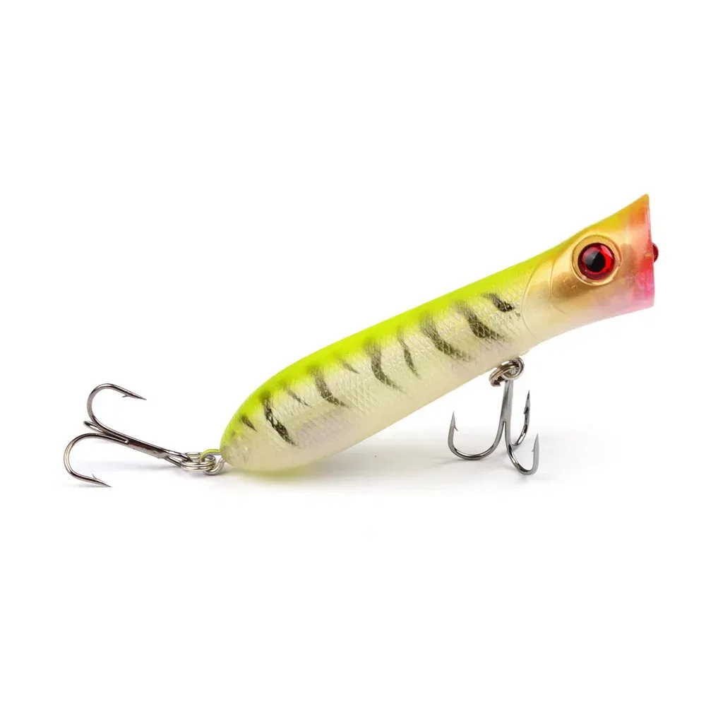Color: Yellow - 80mm 12g 6# Hook Popper Hard Bait Wobbler Fishing Lure Artificial Floating Trailer Ocean Fishing Bionic Carp Tackle Sea Fishing