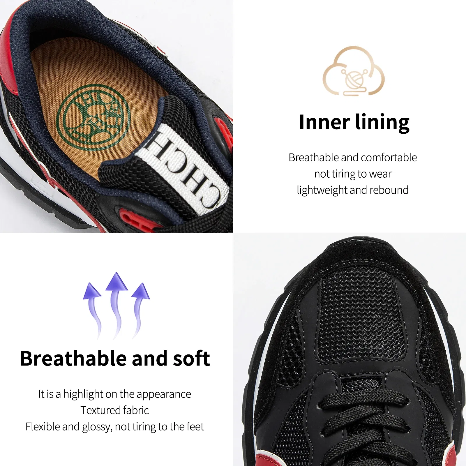 Color: GRAY, Shoe Size: 6 - CHCH Men's Tennis Shoes Black Cow Leather Material Stitching Design Men's Shoes Sports Shoes