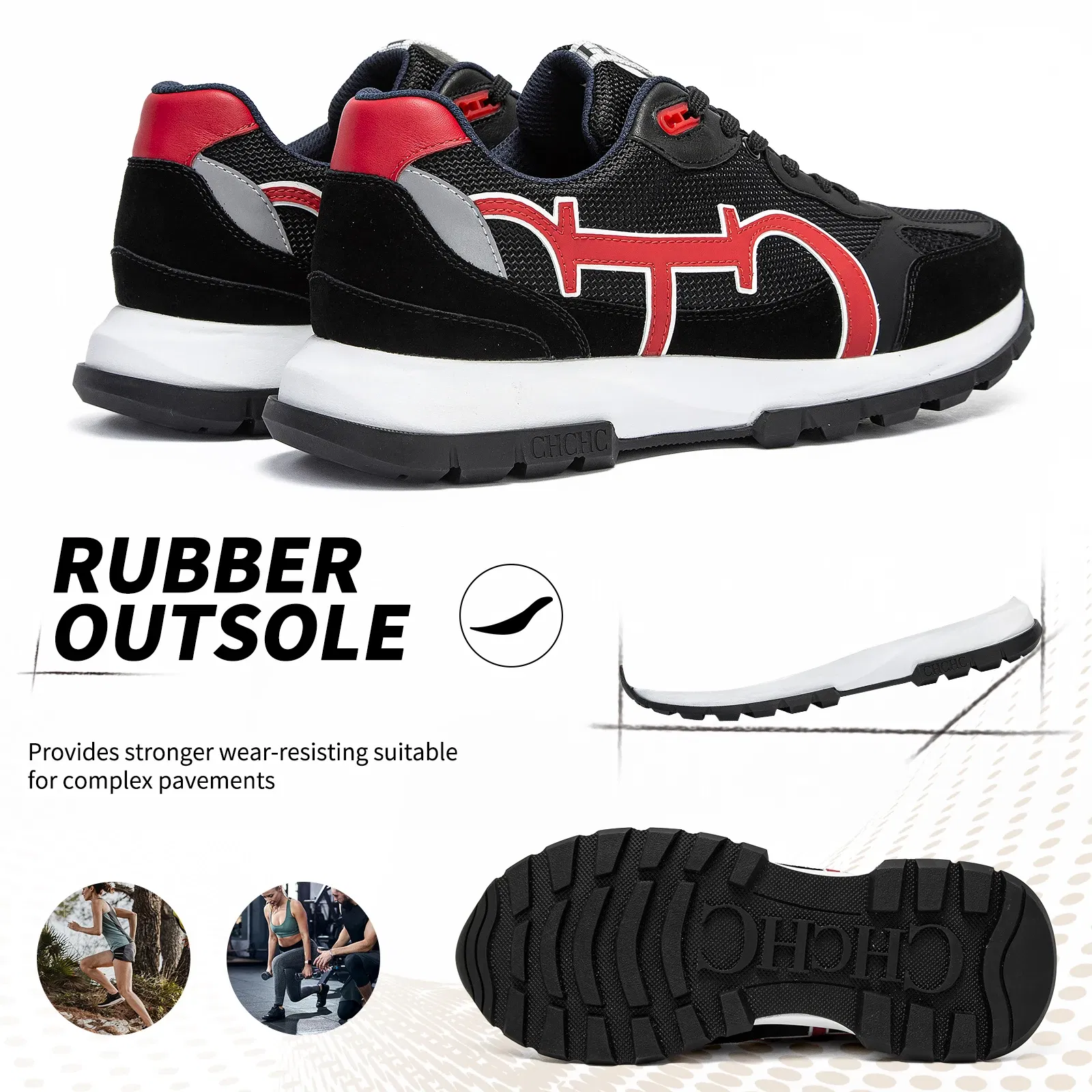 Color: GRAY, Shoe Size: 6 - CHCH Men's Tennis Shoes Black Cow Leather Material Stitching Design Men's Shoes Sports Shoes