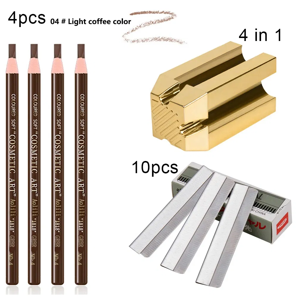 Color: Light Grey, Ships From: CHINA - Eyebrow Pencil With Sharpener 4Pcs Brow Trimmer Blade Microblading Supplies Set Eyebrows Sharpening Tip Thin Art Makeup Tools