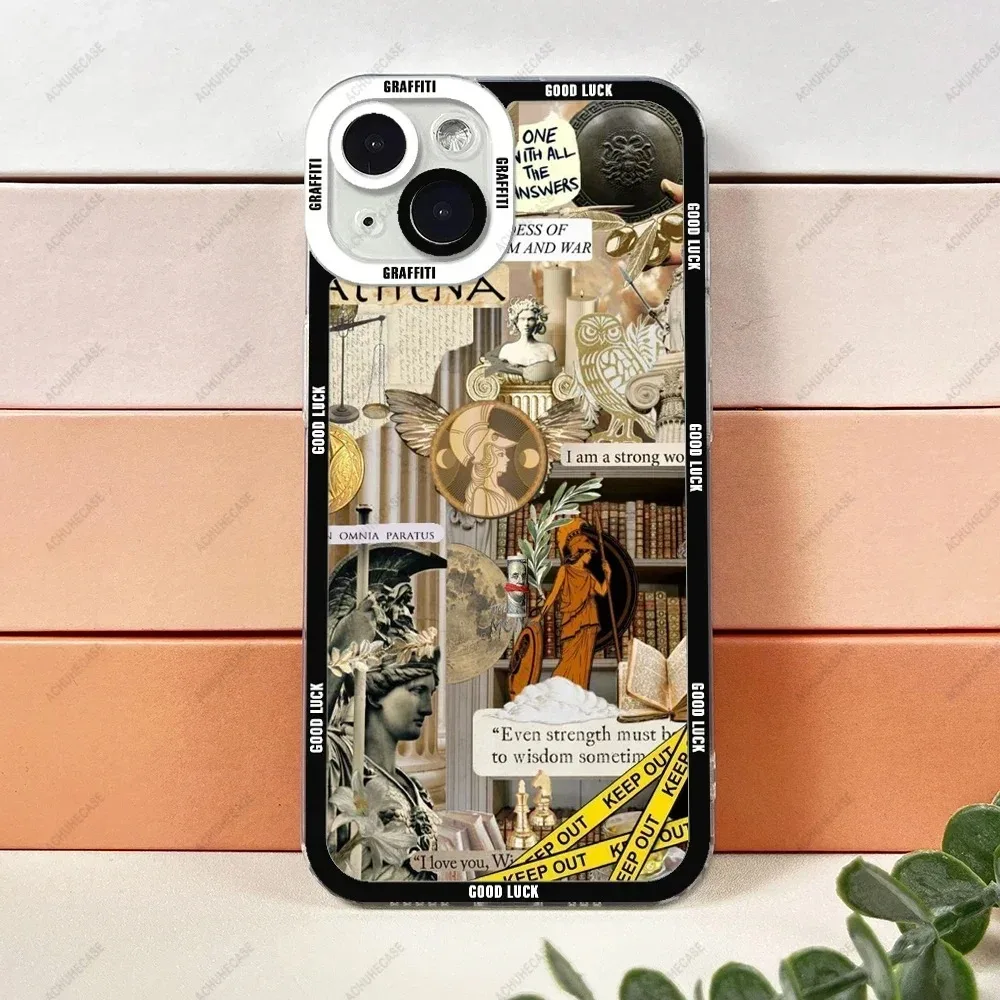 Color: SKY BLUE, Material: Cotton Fabric - Aesthetic Statue Art Phone Case For iPhone 16 15 14 13 12 11 Pro Max XS X XR Plus Mini Luxury Transparent Soft Funda