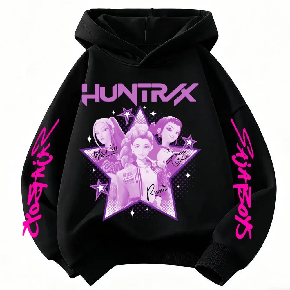 Color: black, Kid Size: 2T - KPop Demon Hunter Huntrix Children's Sweatshirt Autumn New Boys Girls Fashion Street Pullover Children's Clothing