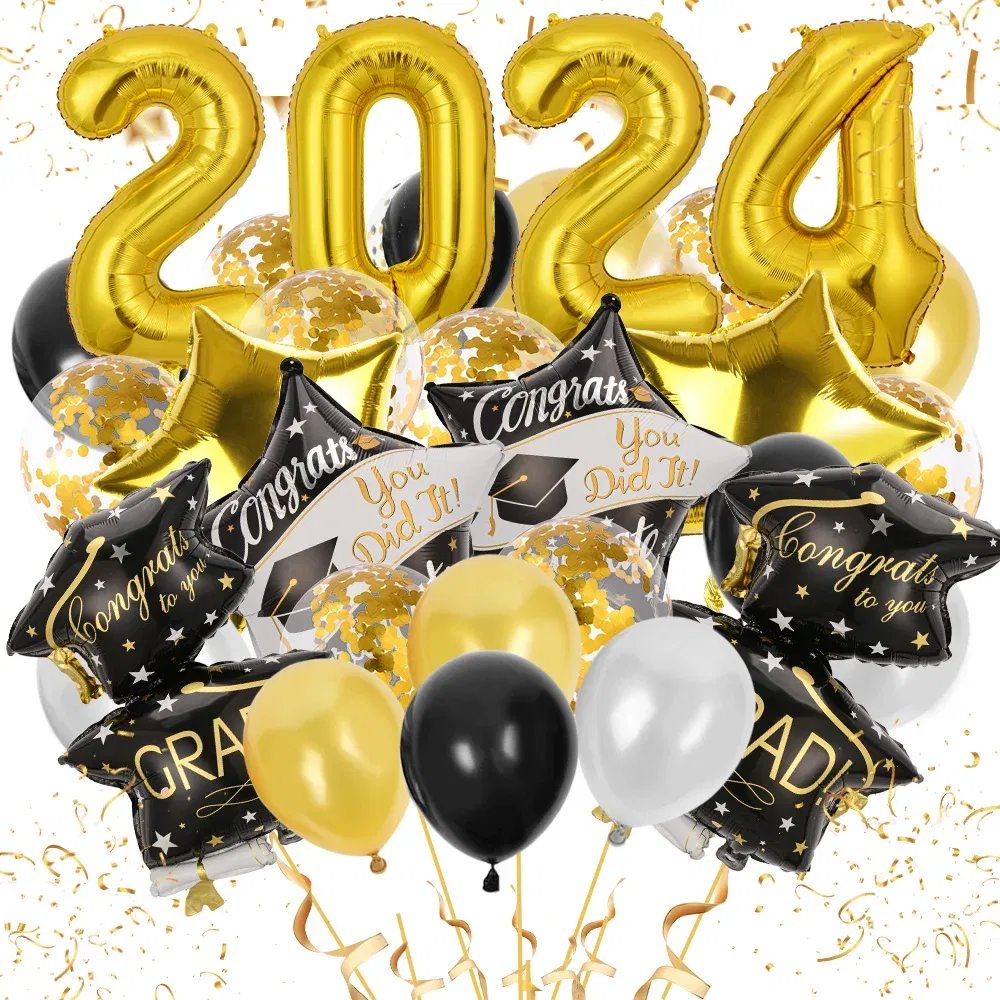 Color: Black, Ballon Size: Other - 50pcs 2024 Graduation Aluminum Film Balloon Combination Graduation Party, Ceremony Balloon Set Graduation Celebration Balloon