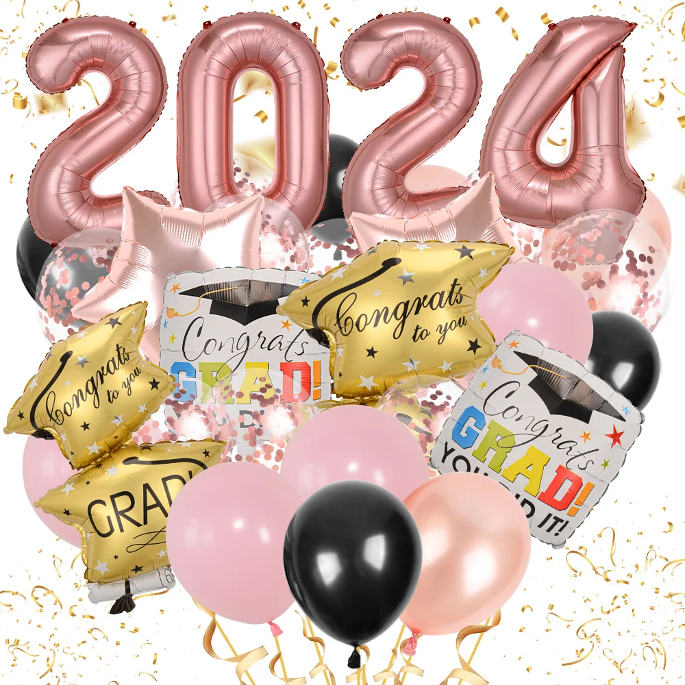 Color: Black, Ballon Size: Other - 50pcs 2024 Graduation Aluminum Film Balloon Combination Graduation Party, Ceremony Balloon Set Graduation Celebration Balloon