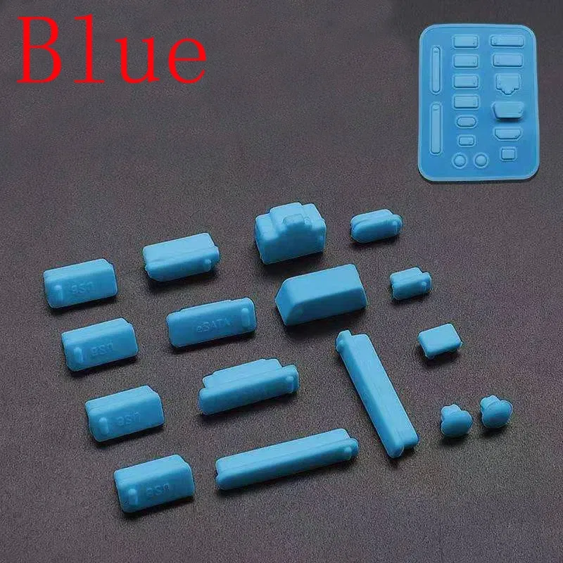 Color: Blue - 16pcs/set Colorful Silicone Anti Dust Plug Cover Stopper Dust Plug Laptop Dustproof USB Port RJ45 Interface waterproofCover