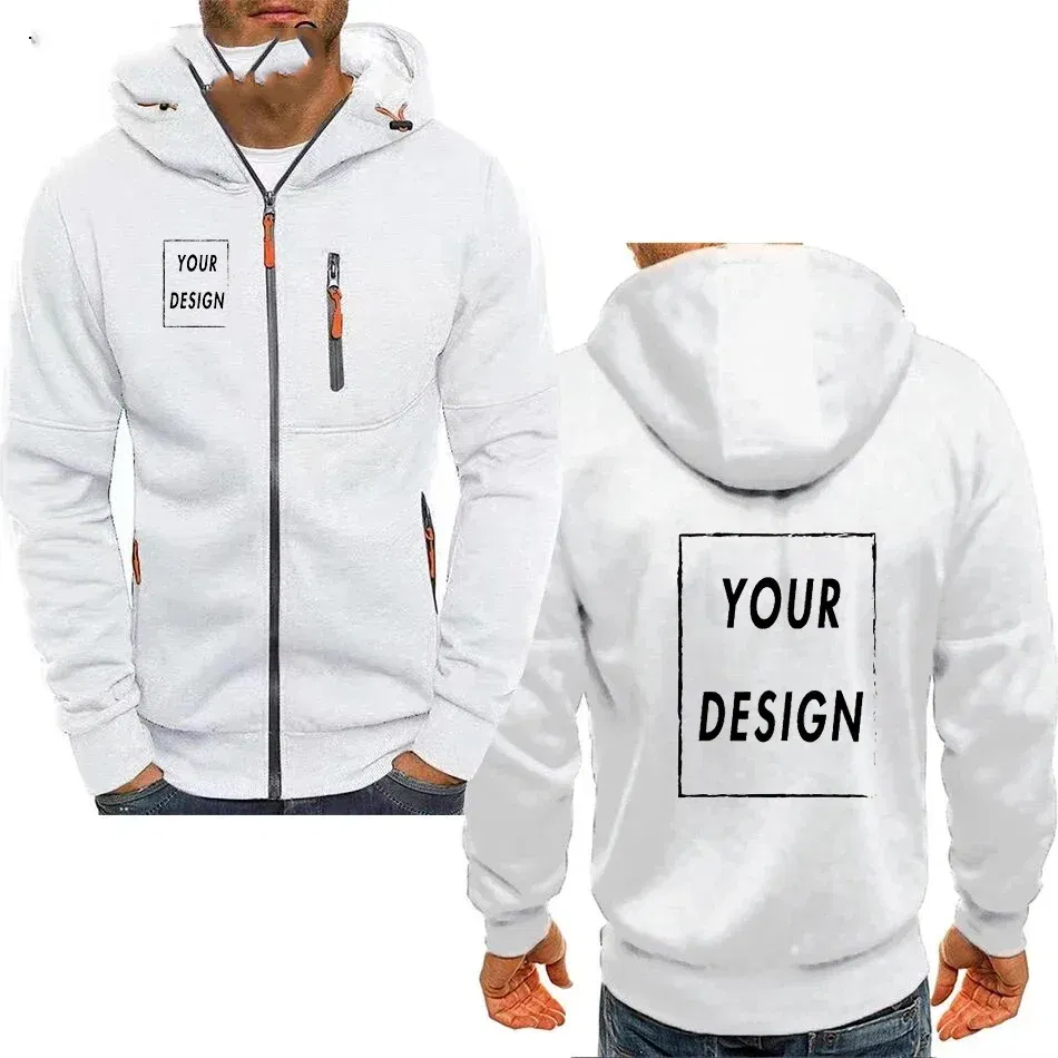 Color: SKY BLUE, Size: M - Men's Hooded Jacket with Pocket Zipper, Customized Image Text with Personalized Logo, Casual Sports Streetwear, Men's Wool Sweat