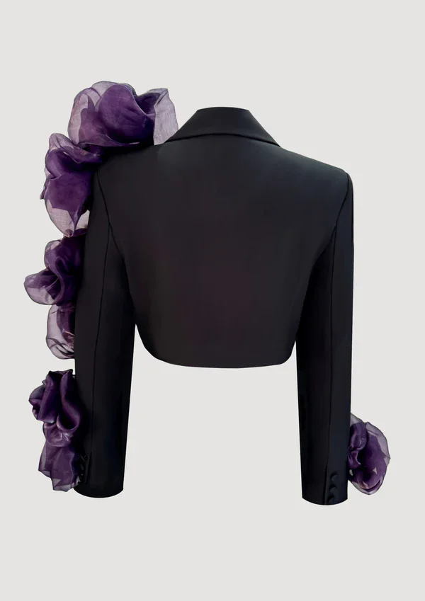 Couture 2025 Black Short Women Blazer Coats With Handmade Flower Details Women Outerwear Outerfit Blazers Femme Blazer Mujer