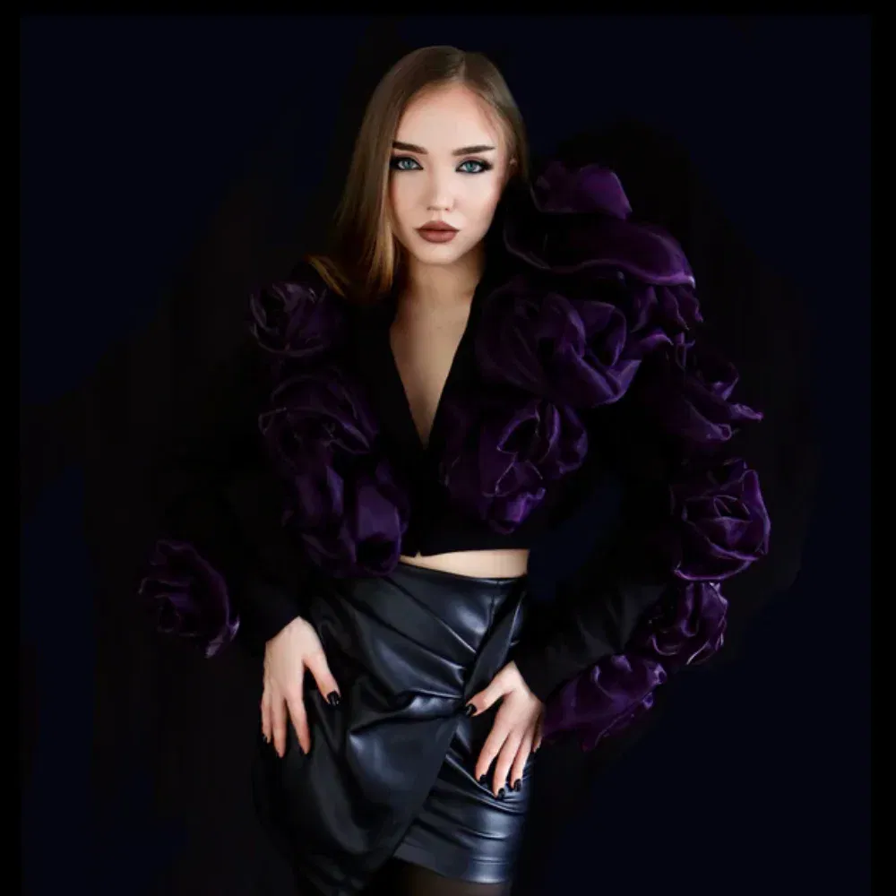 Couture 2025 Black Short Women Blazer Coats With Handmade Flower Details Women Outerwear Outerfit Blazers Femme Blazer Mujer