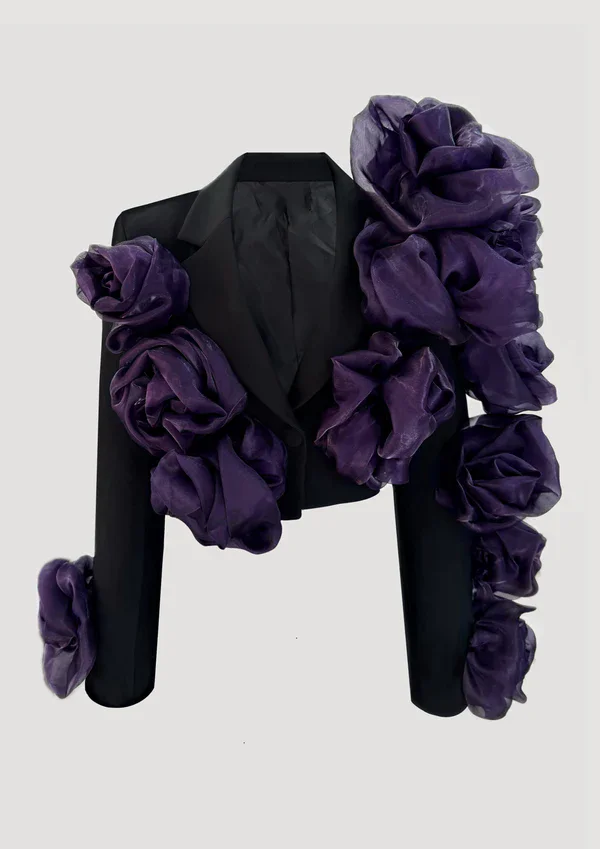 Couture 2025 Black Short Women Blazer Coats With Handmade Flower Details Women Outerwear Outerfit Blazers Femme Blazer Mujer