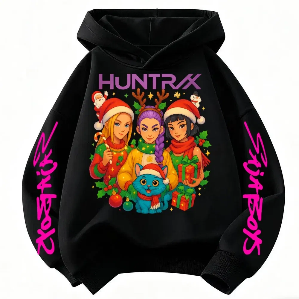 Color: Beige, Kid Size: 7 - KPop Demon Hunters Christmas Hoodie Girls Fashion Casual Sweatshirt Movie Kids K-Pop Demon Hunters Hooded Tops