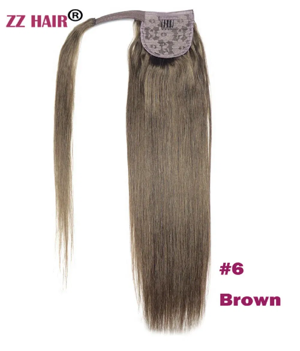 Color: #6, Life Span: 6 Months With Proper Care, Stretched Length: 18inches, Longest Hair Proportion: 35%-45% - ZZHAIR 100% Human Hair Extensions 16"-28" Machine Made Remy Magic Wrap Around Ponytail 60g-120g Clip In Horsetail Stragiht