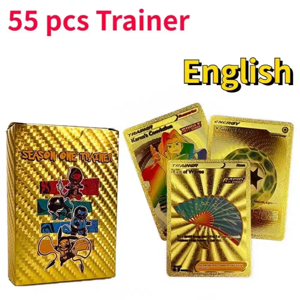 Color: Gold - 55PCS Pokemon Colorful Gold Foil Card Charizard Pikachu Arceus Diamond Rainbow English French German Spanish VSTAR GX VMAX Cards