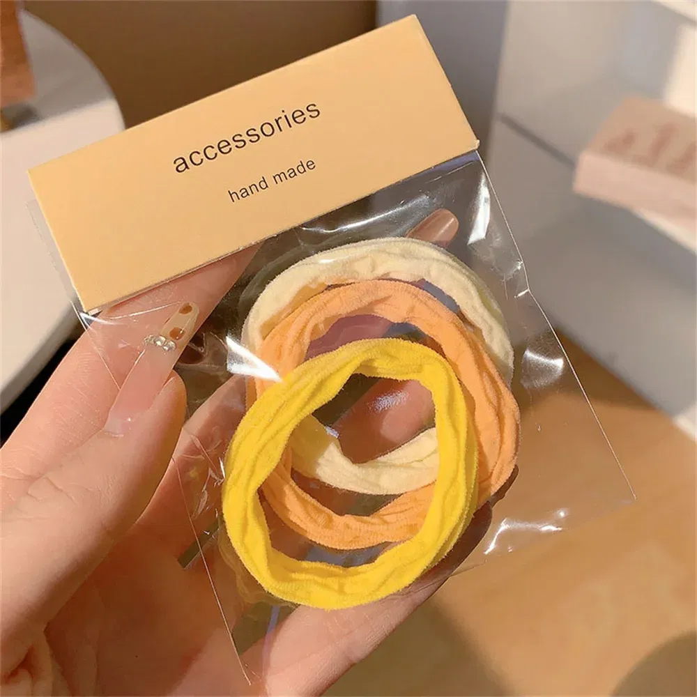 Color: Pink - 5pcs/Set Simple Bow Hair Ties Ropes Colorful Elastic Seamless Ponytail Holder Rubber Band For Toddler Girls