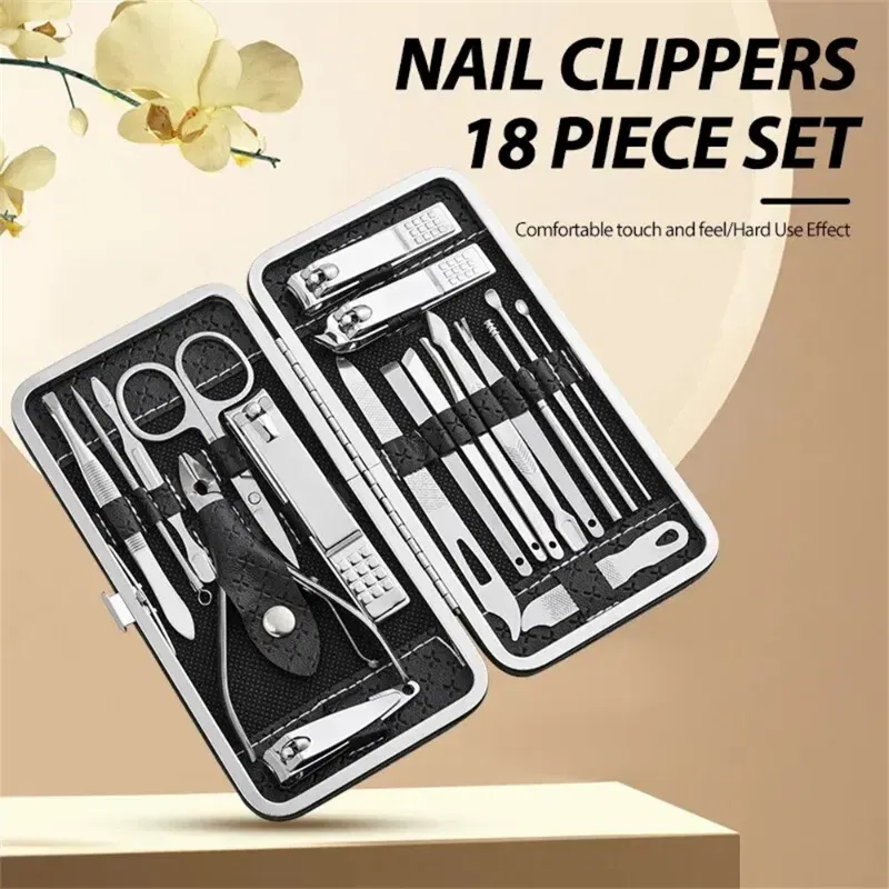 Color: Red - Home Nail Clipper Set of 19 Pieces Large Size Dead Skin Pliers Diagonal to Remove Dead Skin Small Eyebrow Clipper Leather Sleeve