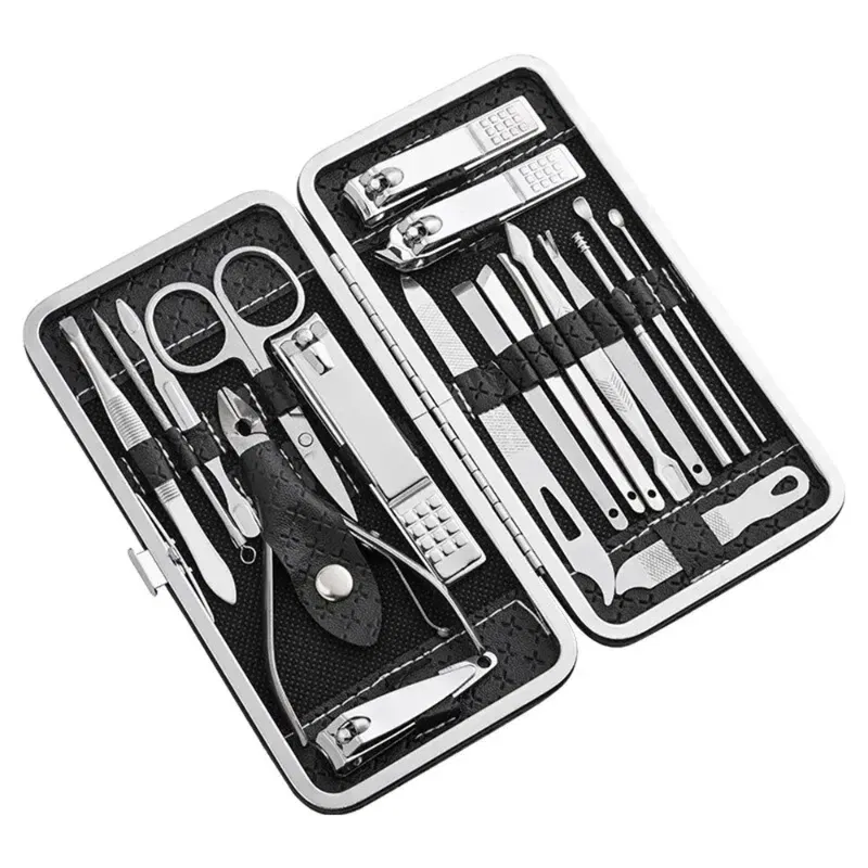 Color: Red - Home Nail Clipper Set of 19 Pieces Large Size Dead Skin Pliers Diagonal to Remove Dead Skin Small Eyebrow Clipper Leather Sleeve