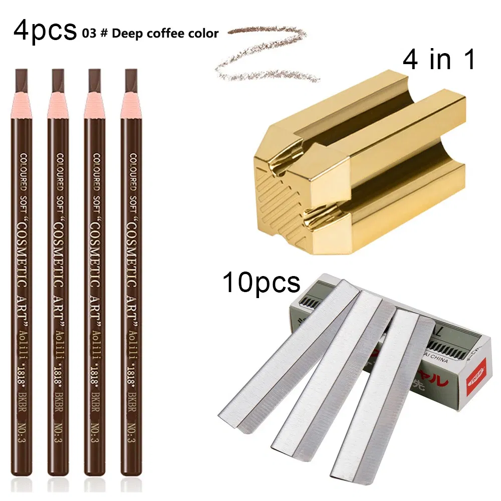Color: Chocolate, Ships From: CHINA - Eyebrow Pencil With Sharpener 4Pcs Brow Trimmer Blade Microblading Supplies Set Eyebrows Sharpening Tip Thin Art Makeup Tools