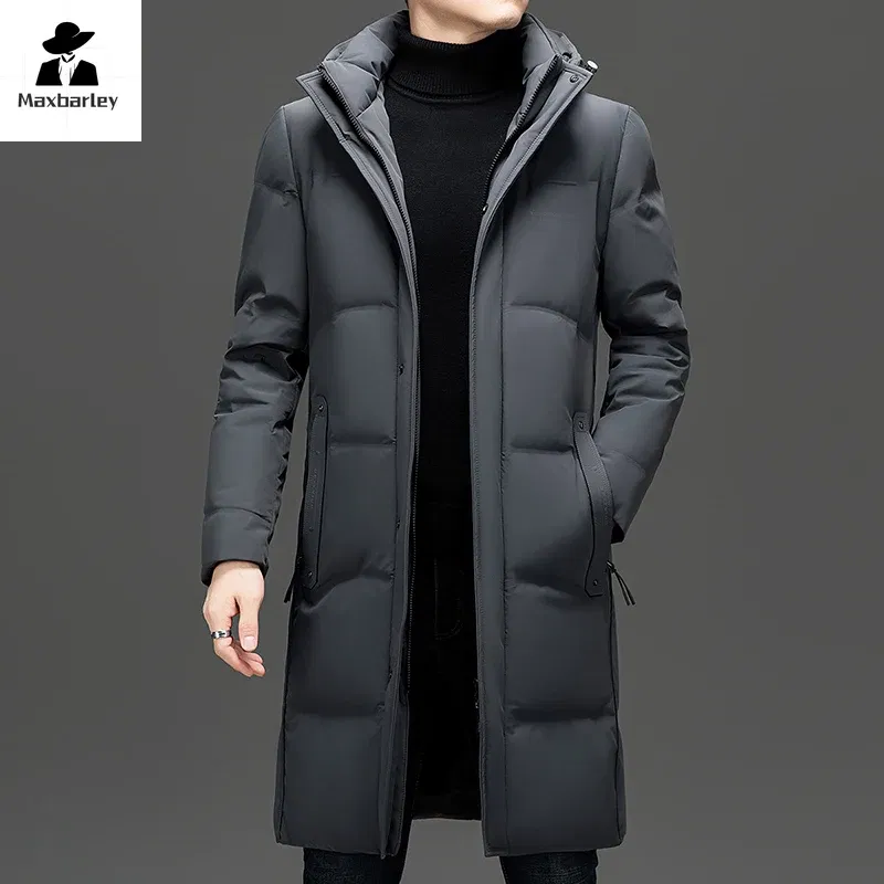 Color: Blue, Size: 4XL - 2024 New Men's Winter Down Jacket Long Knee-length Thickened Warm Duck Down Parka High-end Hooded Detachable Extremely Cold Coat