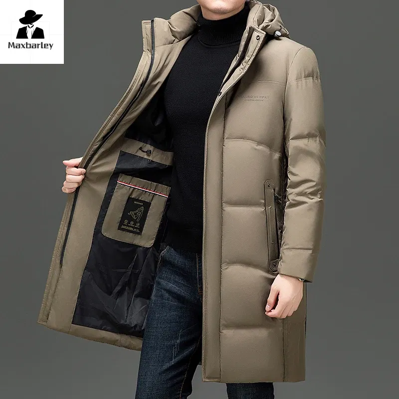Color: Blue, Size: 4XL - 2024 New Men's Winter Down Jacket Long Knee-length Thickened Warm Duck Down Parka High-end Hooded Detachable Extremely Cold Coat