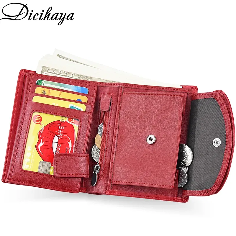 Color: Brown - Genuine Leather Women Wallet Coin Purse For Girls Female Small Portomonee Lady Purse Money Bag Card Holder for Women Mini Clutch