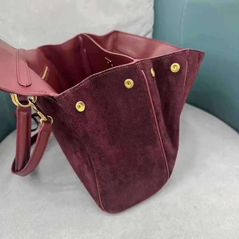 Color: Blue, Size: L - Luxury Design Women Tote Bag Suede Shoulder Bag High Quality Fashion Brown Ladies Handbag Large Capacity Versatile