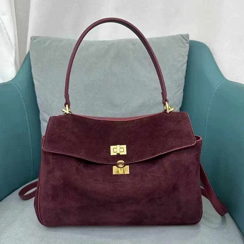 Color: Blue, Size: L - Luxury Design Women Tote Bag Suede Shoulder Bag High Quality Fashion Brown Ladies Handbag Large Capacity Versatile