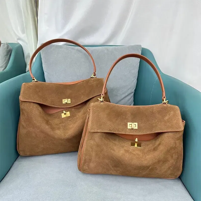 Color: Blue, Size: L - Luxury Design Women Tote Bag Suede Shoulder Bag High Quality Fashion Brown Ladies Handbag Large Capacity Versatile