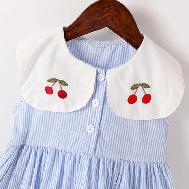 Color: PURPLE, Kid Size: 3M - 2024 New Summer 2-7Yrs Baby Girl Party Dress Sleeveless Cotton Embroidery Splicing Kids Princess Dresses Sister Clothing
