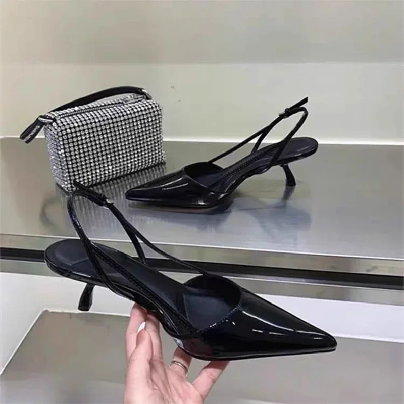 Color: Beige, Shoe Size: 34 - Women Pointed Toe Heels Shoes Sandals 2024 Dress Party Fashion Summer Slippers New Walking Flip Flops Pumps Slides