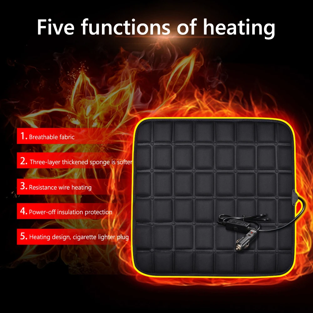 Color Name: black - 12V Car Seat Heated Cover 3 Gear Adjustable Temperature Universal Car Seat Heater 40W USB Heated Winter Car Seat Heating Pad