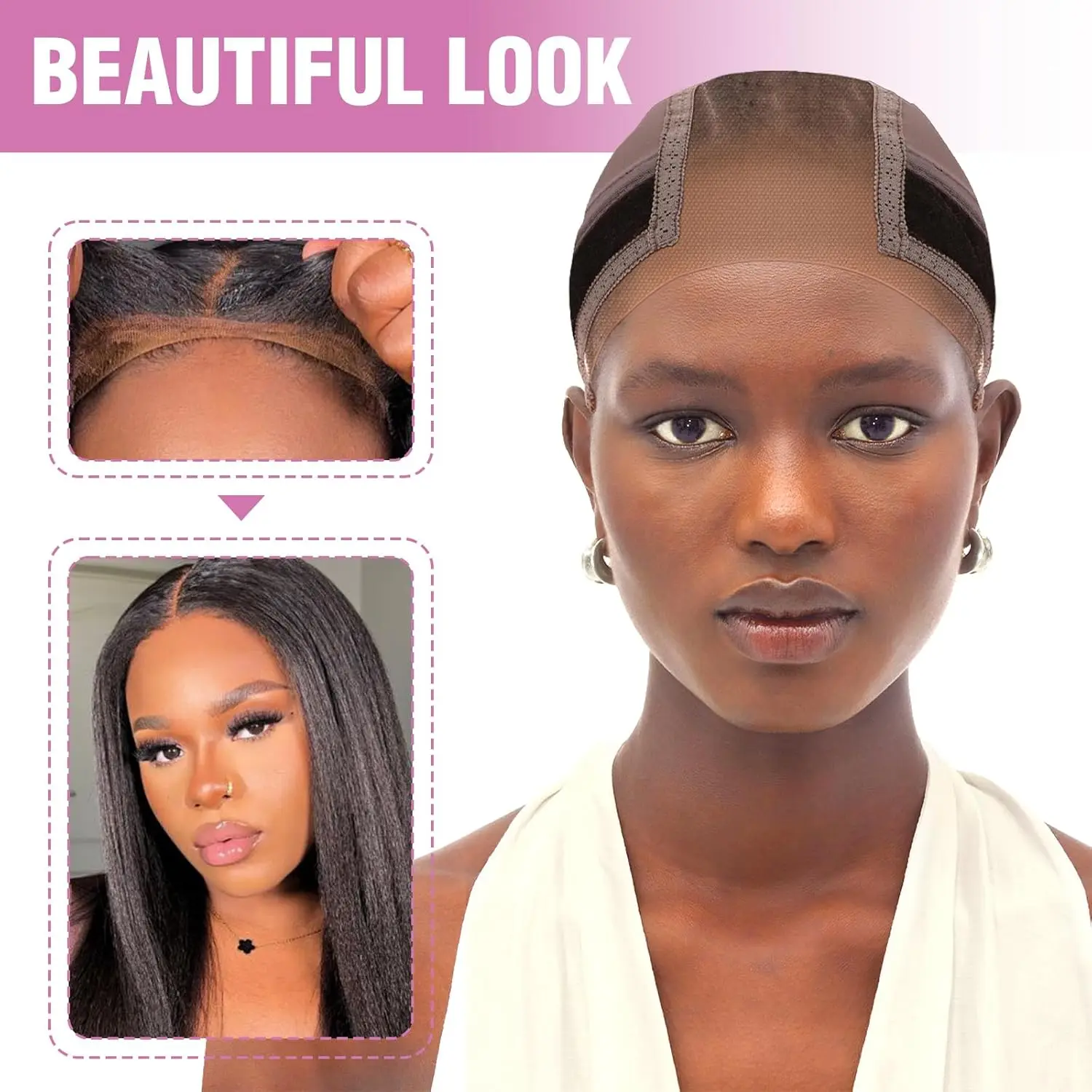 Color: Light Brown - Lace Wig Grip Cap Wig Grip Band for Lace Front Wigs to Keep Wigs in Place, Adjustable Wig Cap with Grip Band Non Slip Cap