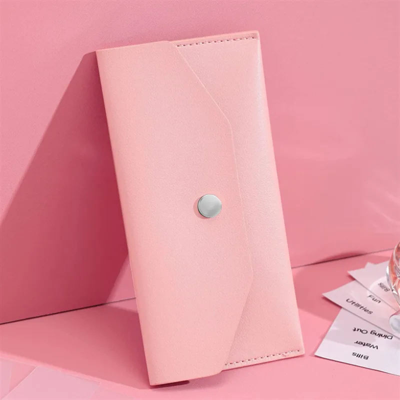 Color: Brown - Ultra-thin Cash Envelope Wallet Wear-resistant PU Leather Money Binder Organizer Waterproof Pouch Name Card Holder Male Female