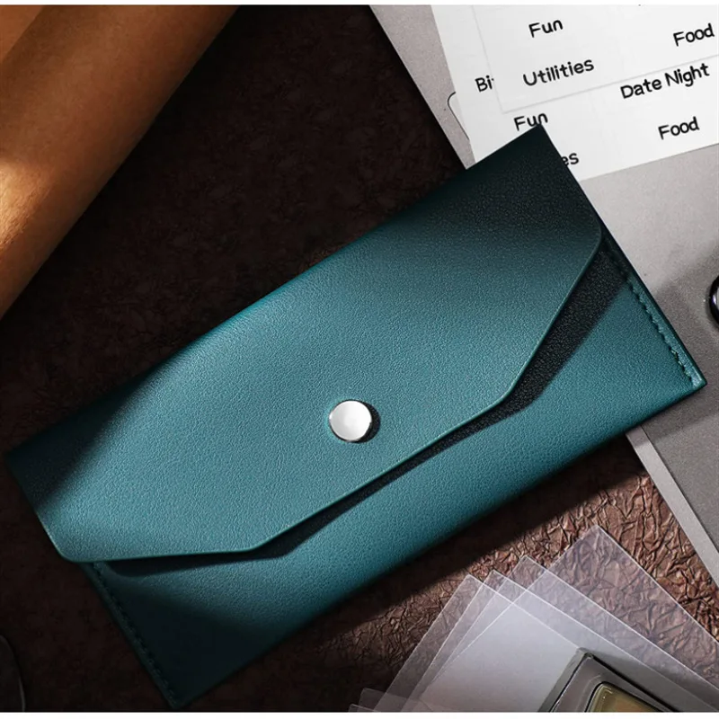 Color: Brown - Ultra-thin Cash Envelope Wallet Wear-resistant PU Leather Money Binder Organizer Waterproof Pouch Name Card Holder Male Female