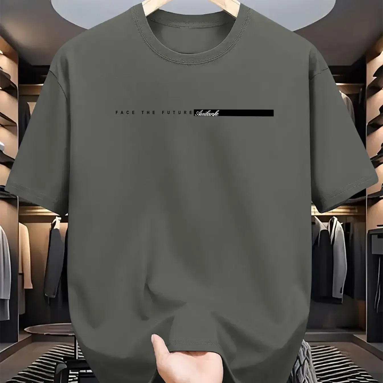 Color: Dark Grey, Size: XXL - Summer men's 100% cotton casual loose fit large letter print round neck short sleeved T-shirt top High Street Unisex style