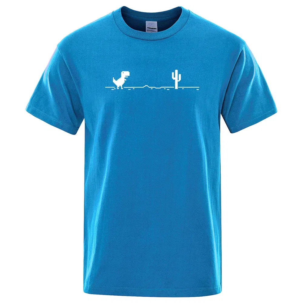 Color: Khaki, Size: L - Mens T-shirts Printed Dinosaur Cactus Funny Tops Summer Cotton T-shirt for Men Casual O-Neck Tee Shirts Streetwear Basic Top