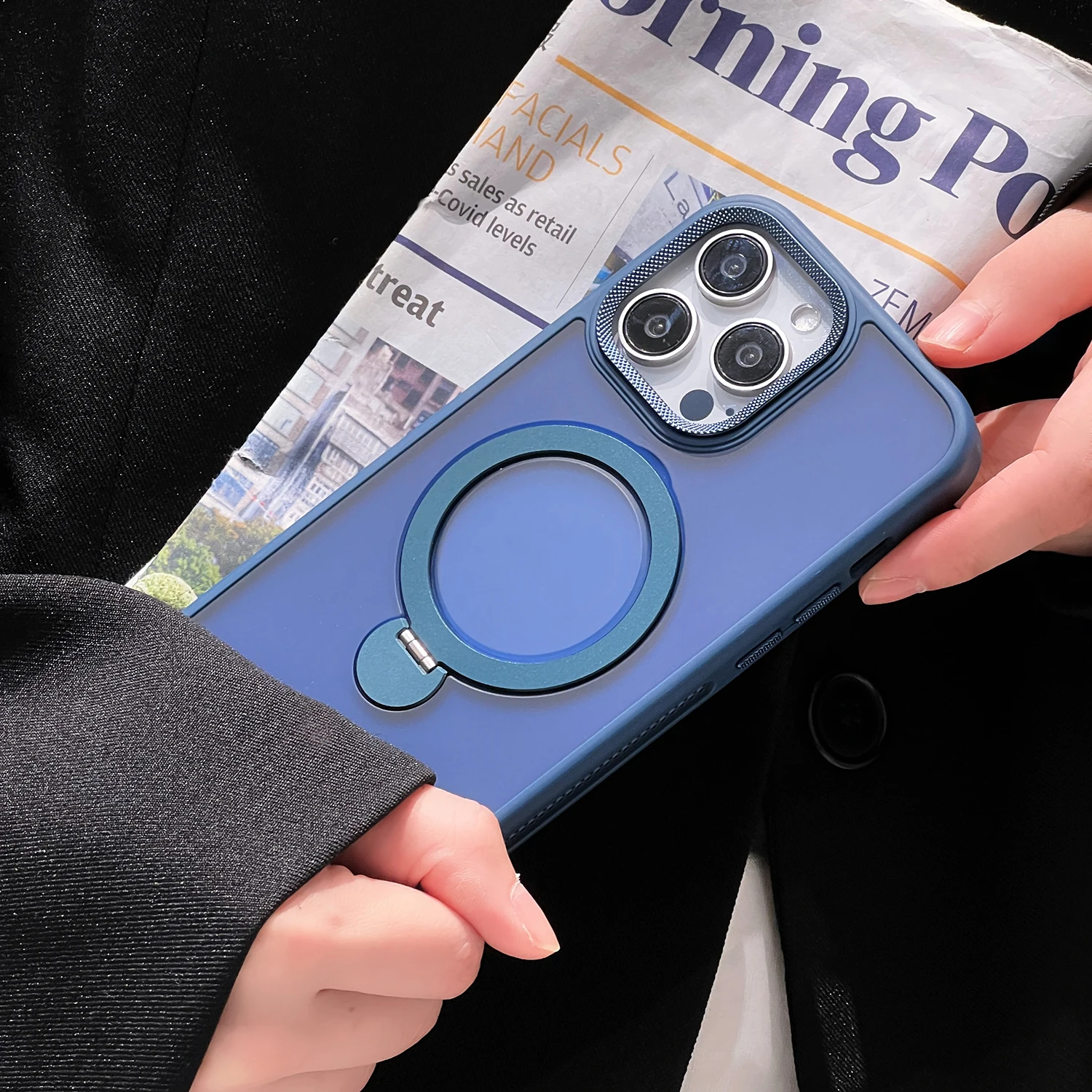Color: SKY BLUE, Material: ABS - For iPhone 15 Pro Max 360?° Rotation Magnetic Holder Stand Matte Phone Case For iPhone 11 12 13 14 15 Plus Heat Dissipation Cover