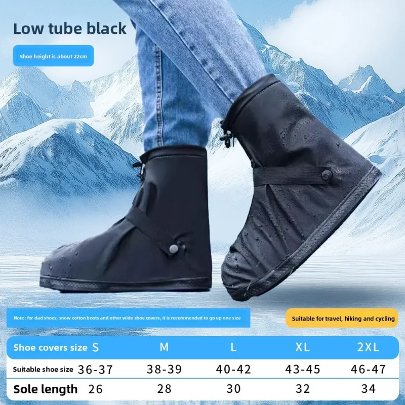 Color: black, Size: S - Reusable Anti-Slip PU Leather Waterproof Shoes Cover Water Boots Cycling Hiking Overshoes Rain Snow Wet Sand Shoes Protectors