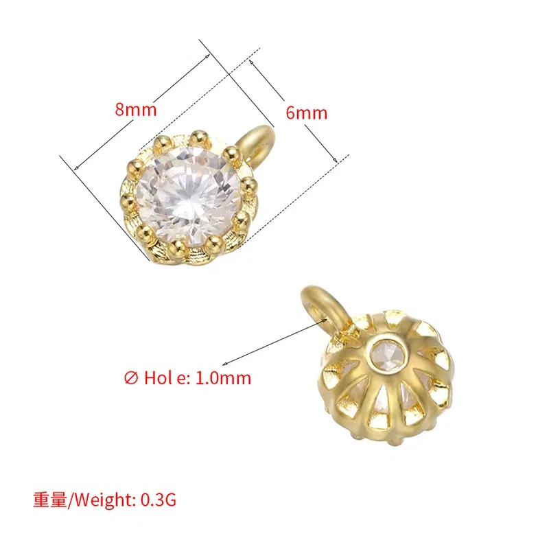 Metal color: BROWN - ZHUKOU 6x8mm Mini Brass Crystal Necklace Pendant for Women DIY Necklace Bracelet Jewelry Pendant Accessories model: VD665